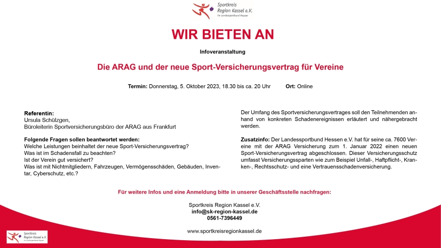 Online Veranstaltung: Die ARAG und der neuen Sport-Versicherungsvertrag für Vereine